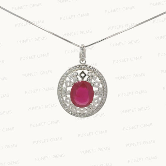 Natural Ruby Pendant in 925 Sterling Silver – Certified Manik Stone Pendant for Elegance & Energy