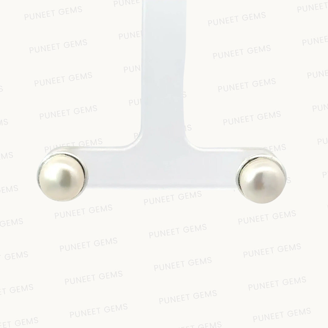 Elegant Silver Moti Tops (Pearl Stud Earrings) – 925 Sterling Silver | Timeless & Minimalist Jewelry