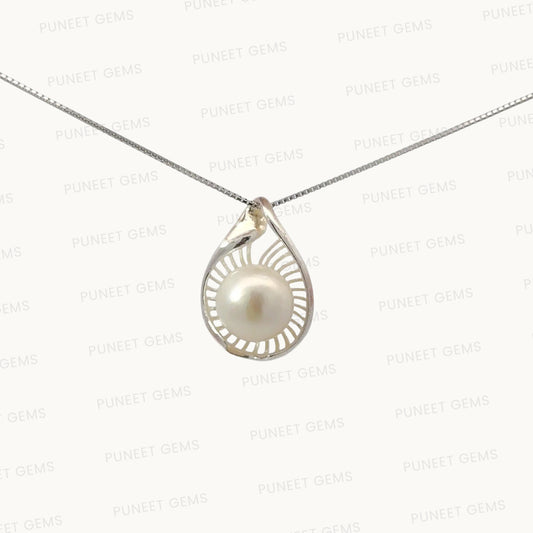 Natural Moti (Pearl) Pendant in Pure Silver – Certified Moon Gemstone for Peace & Emotional Balance
