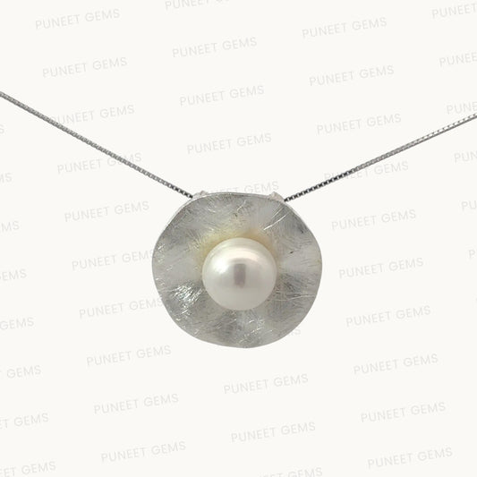 Natural Moti (Pearl) Pendant in Pure Silver – Certified Moon Gemstone for Peace & Emotional Balance