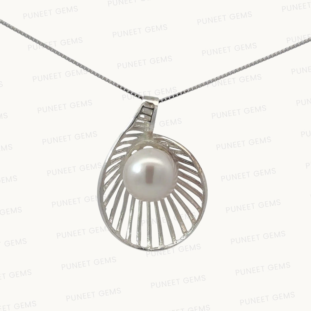 Natural Moti (Pearl) Pendant in Pure Silver – Certified Moon Gemstone for Peace & Emotional Balance