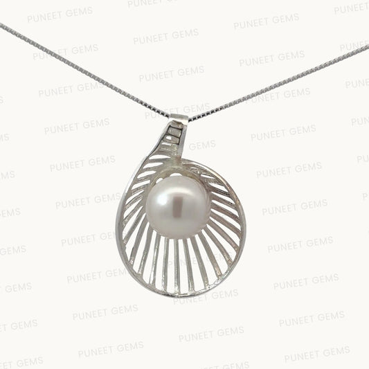 Natural Moti (Pearl) Pendant in Pure Silver – Certified Moon Gemstone for Peace & Emotional Balance