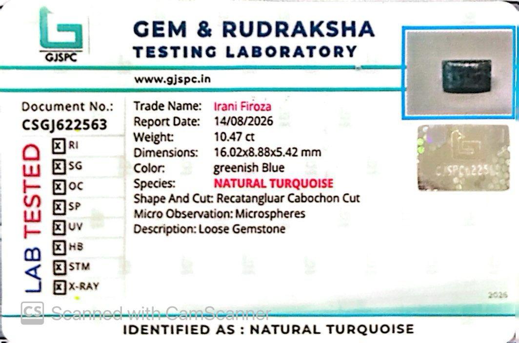 Natural Firoza (Turquoise) 10.47 CT – Certified Gemstone