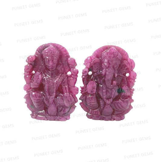 Natural Ruby Lakshmi & Ganesh Ji Figure – Divine Blessings of Wealth, Wisdom & Prosperity 187.47 CT