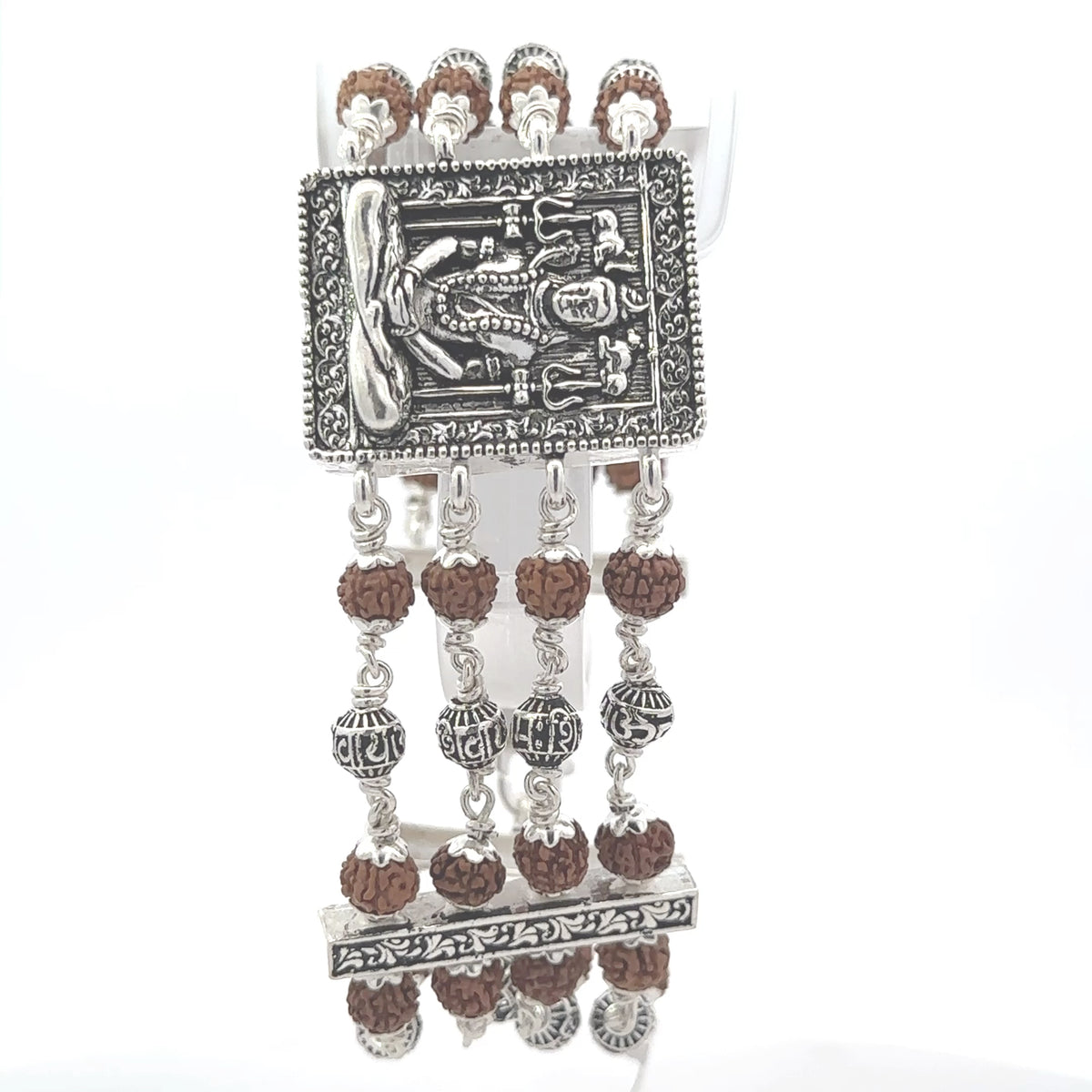 Rudraksha Silver Bracelet 4 Line with Shiv – Premium Spiritual Jewellery