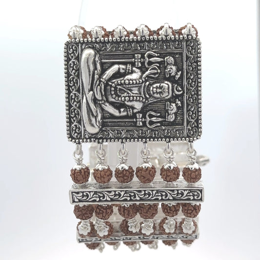 Rudraksha Silver Bracelet 6 Line with Shiv – Premium Spiritual Jewellery