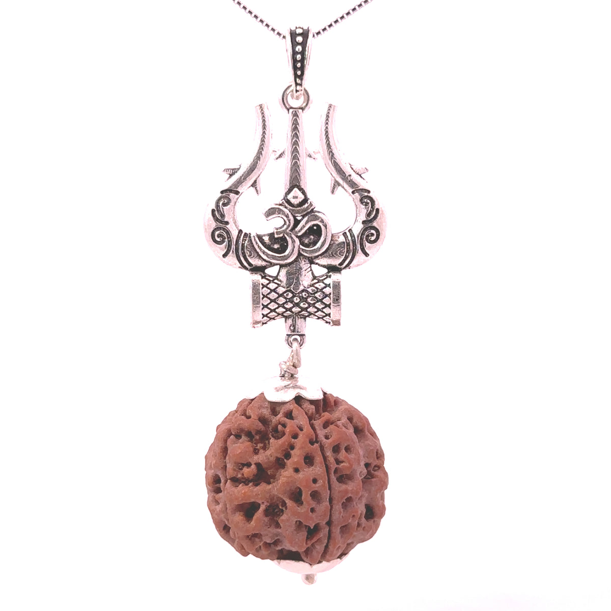5 Mukhi Rudraksha Silver Pendant Trishul – Spiritual Jewellery