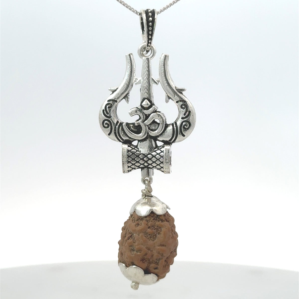 2 Mukhi Rudraksha Silver Pendant Trishul – Premium Spiritual Jewellery