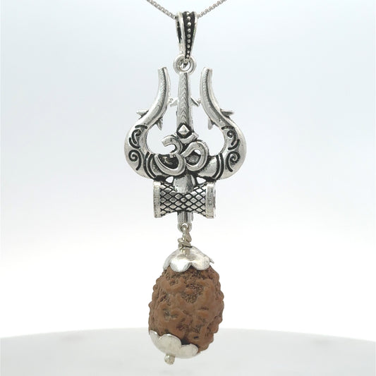 2 Mukhi Rudraksha Silver Pendant Trishul – Premium Spiritual Jewellery