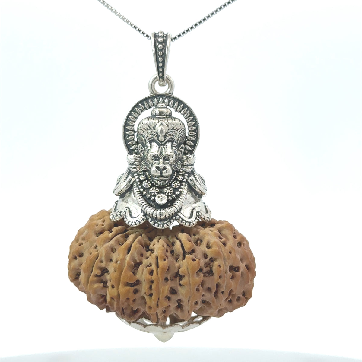 14 Mukhi Rudraksha Silver Pendant Hanuman – Premium Spiritual Jewellery