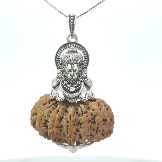 14 Mukhi Rudraksha Silver Pendant Hanuman – Premium Spiritual Jewellery
