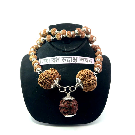 Tri Shakti Rudraksha Kavach in Silver Rudraksha Mala – Premium Spiritual Jewellery