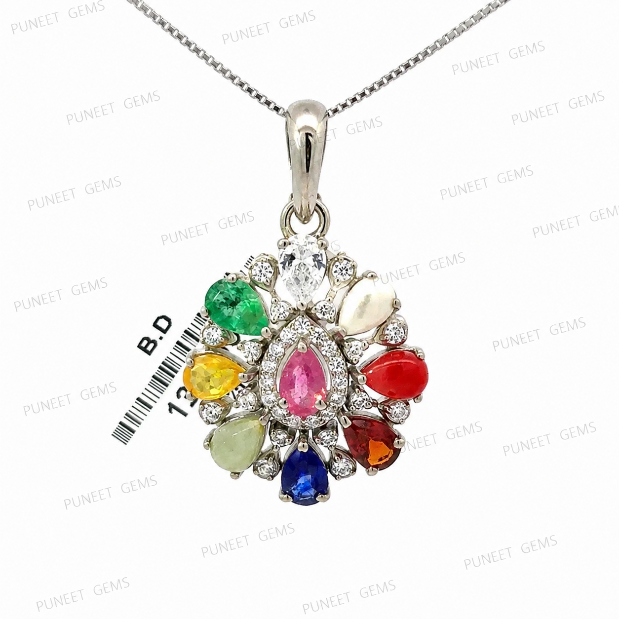 Natural Navratan Silver Pendant – Nine Gems, One Powerful Symbol