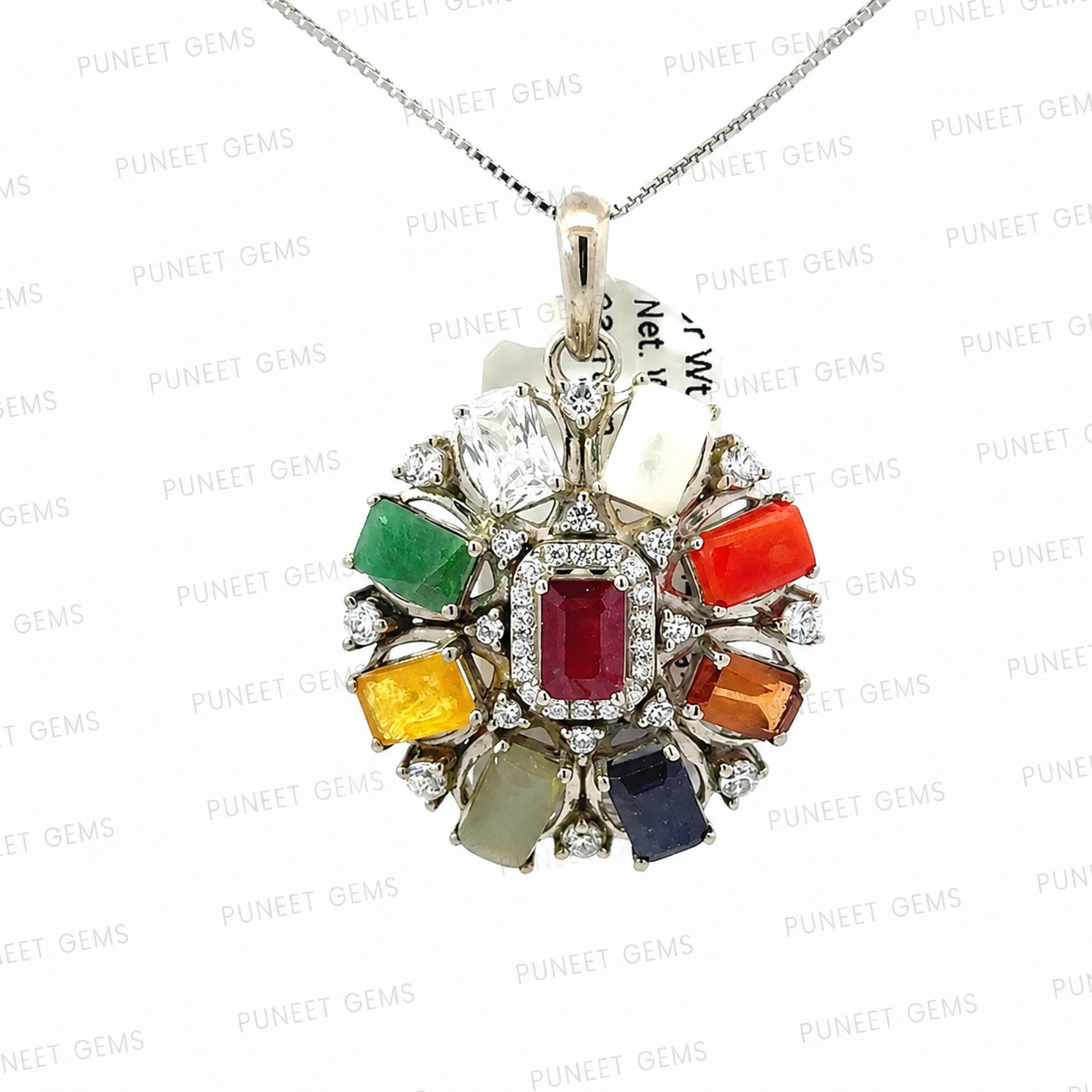 Natural Navratan Silver Pendant – Nine Gems, One Powerful Symbol
