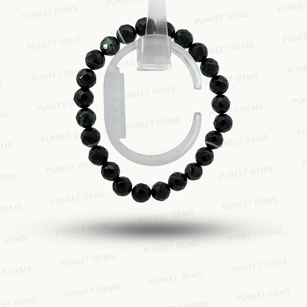 Natural Black Sulemani Agate Cutting Gemstone Bracelet – Bold Style with Protective Energy