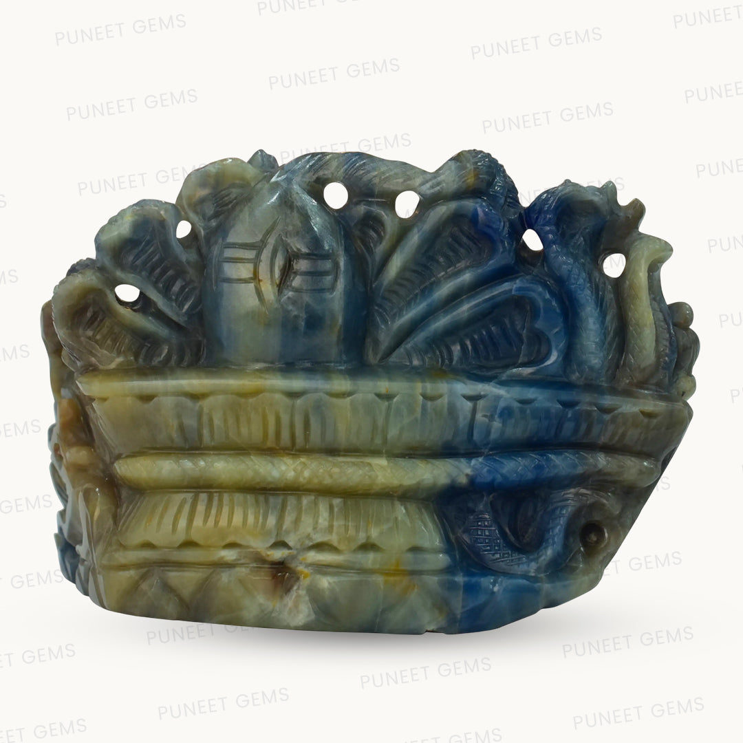 Natural Blue Sapphire Shiv Parivar with Shivling Back Figure 4550 CT