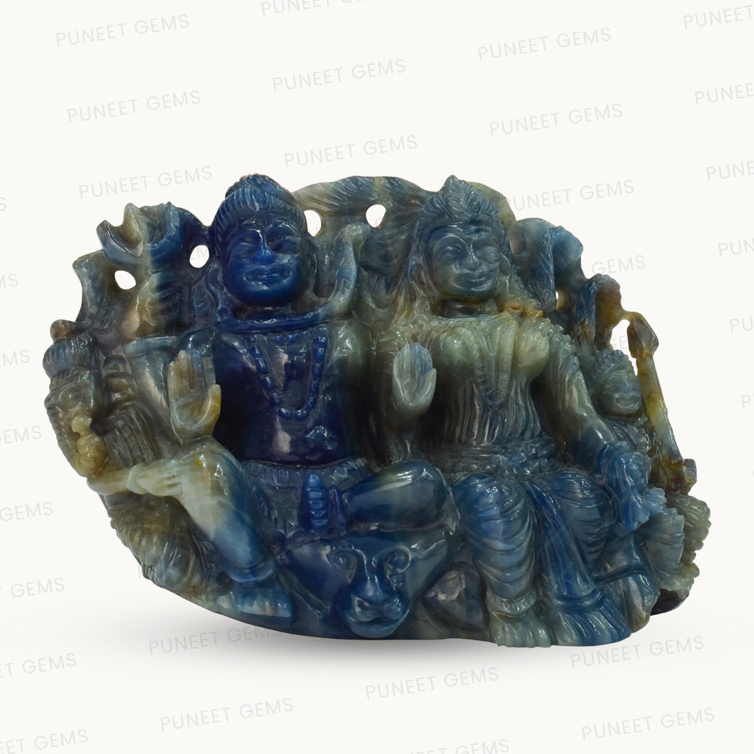 Natural Blue Sapphire Shiv Parivar with Shivling Back Figure 4550 CT