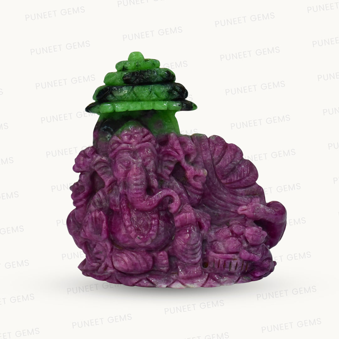 Natural Ruby Ganesh with Peacock Back Figure 552.63 CT