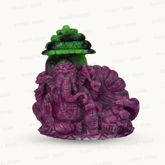 Natural Ruby Ganesh with Peacock Back Figure 552.63 CT
