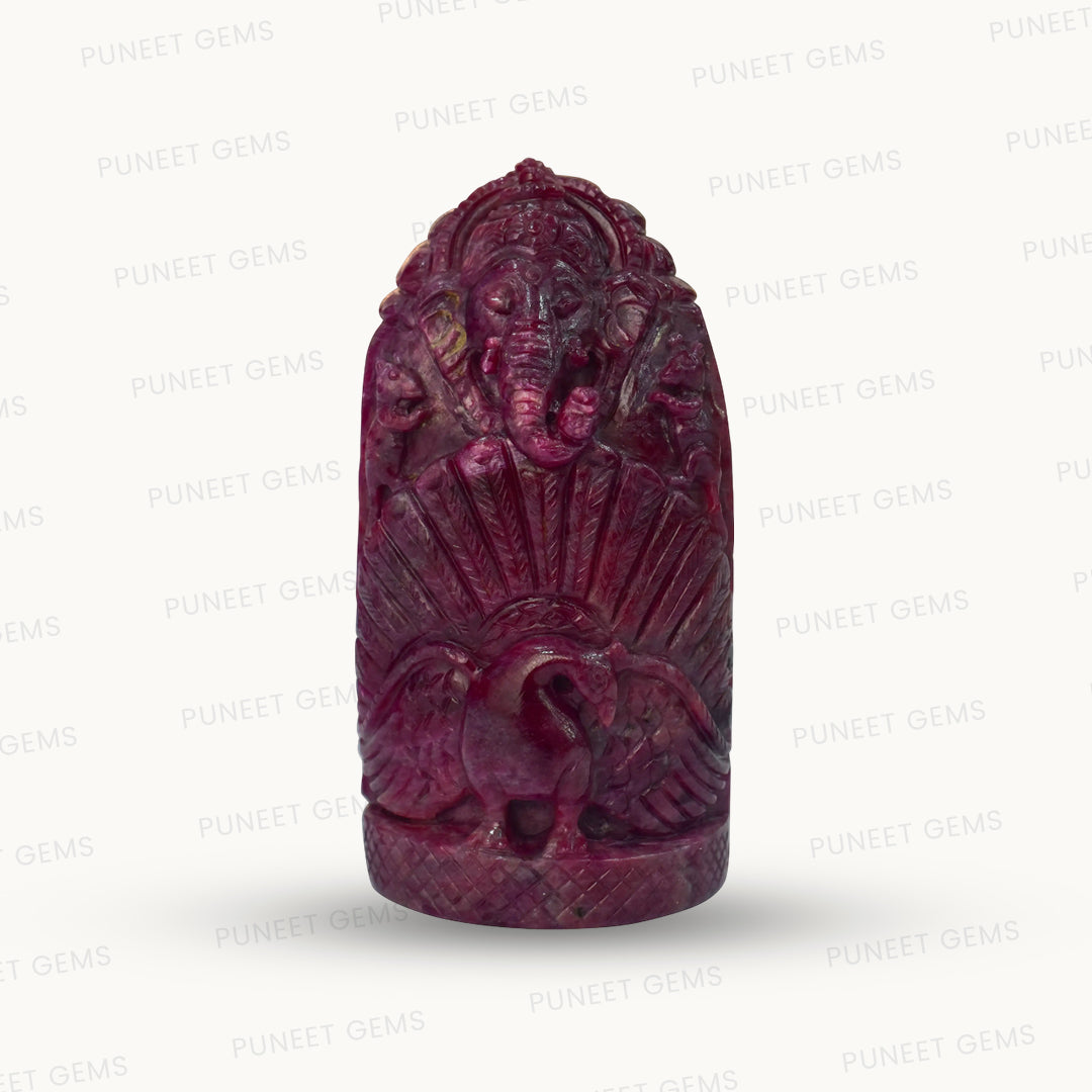 Natural Ruby Ganesh with Peacock Back – Ganesh Ji Figure 1941.57 CT