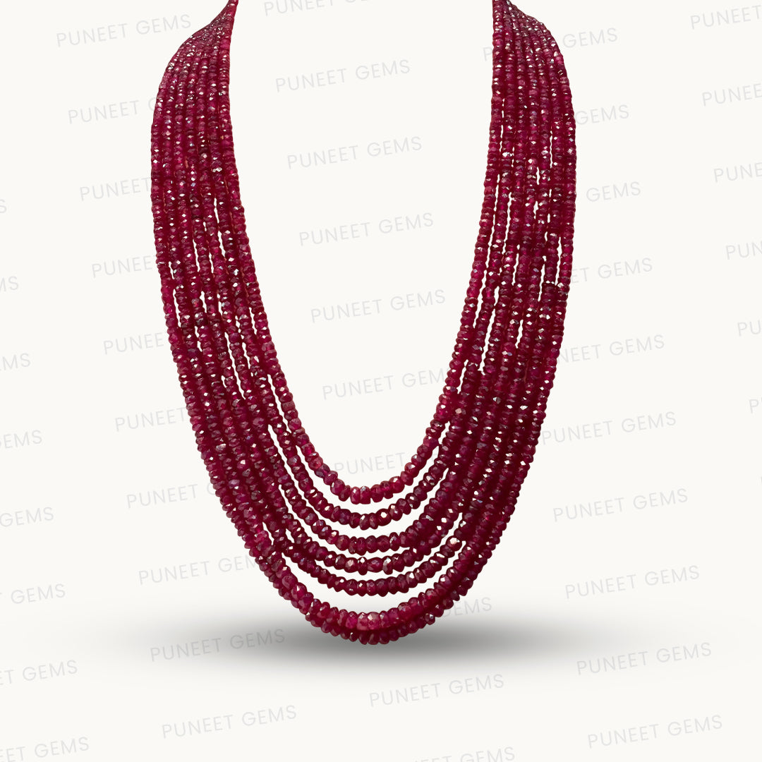 Ruby Cutting Mala – 7 Line 591.45 CT