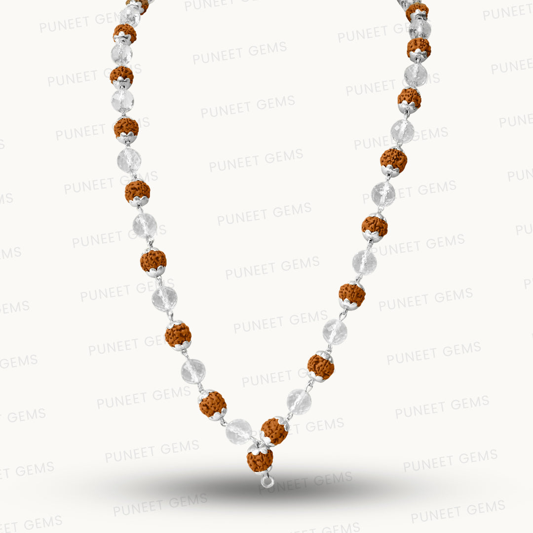 Silver Rudraksha Mala with Crystal – A Fusion of Power & Purity