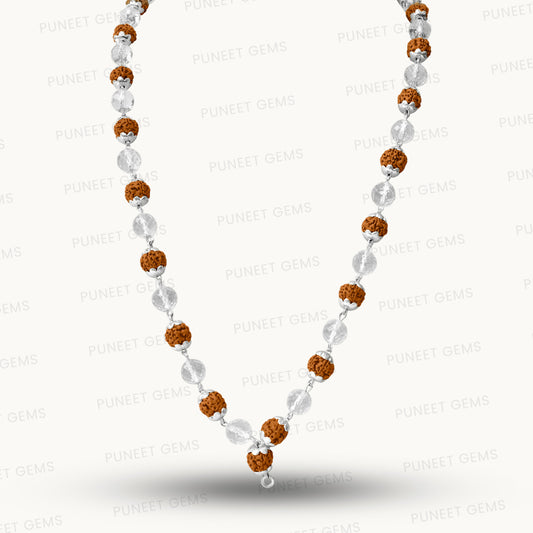 Silver Rudraksha Mala with Crystal – A Fusion of Power & Purity