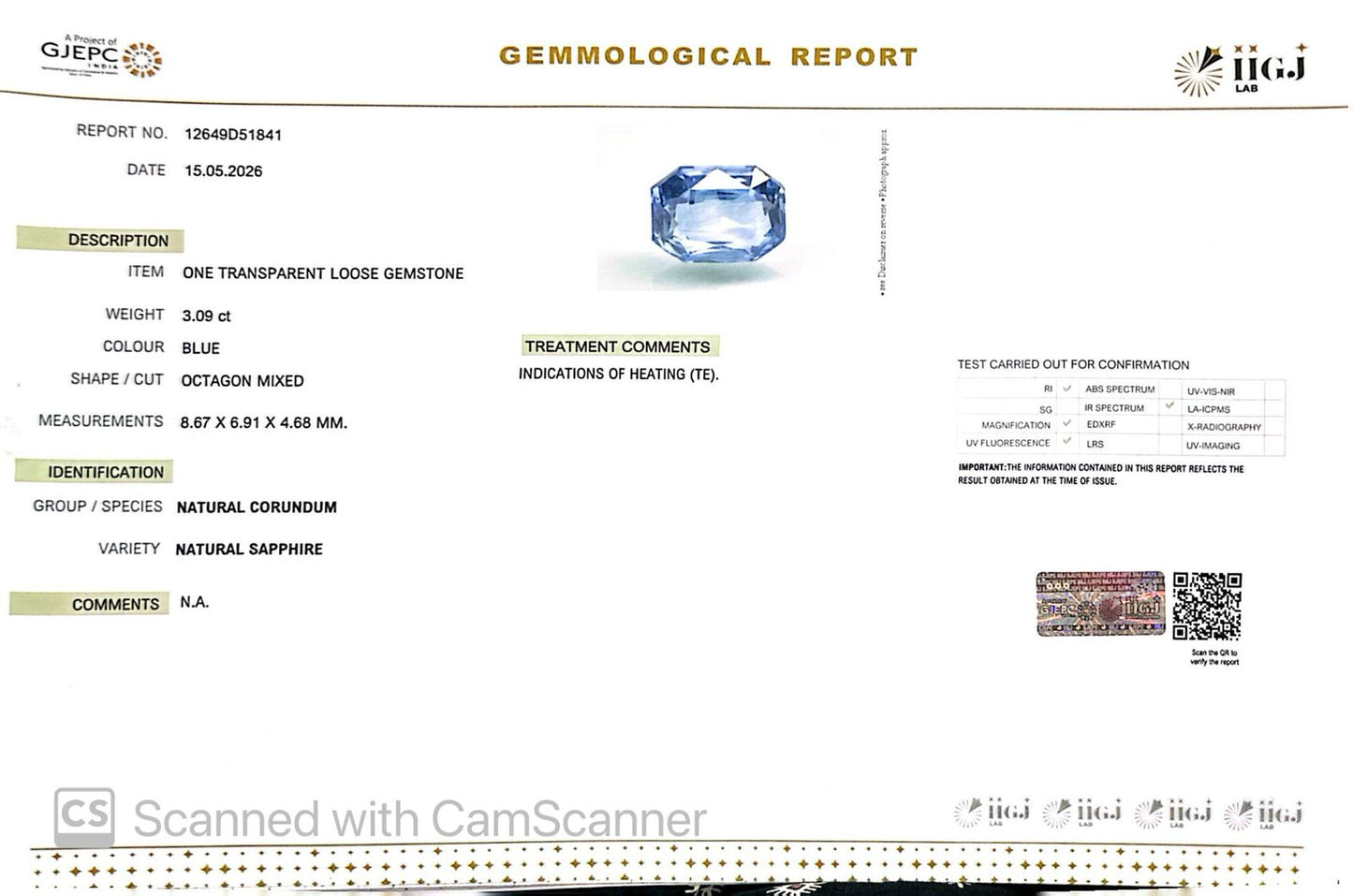 Natural Blue Sapphire (Neelam) – Power, Protection & Saturn’s Blessing 3.09 CT
