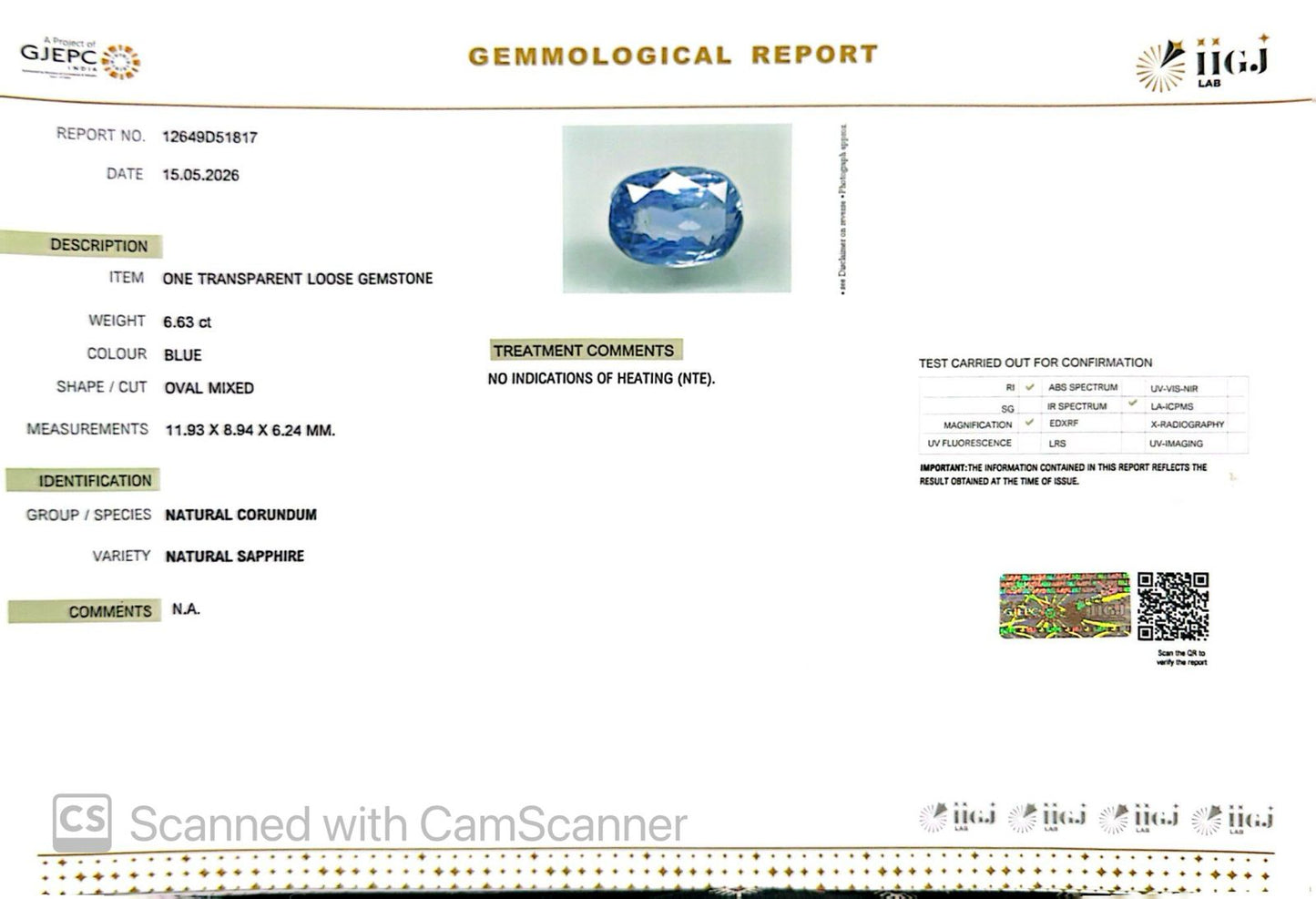 Natural Blue Sapphire (Neelam) – Power, Protection & Saturn’s Blessing 6.63 CT