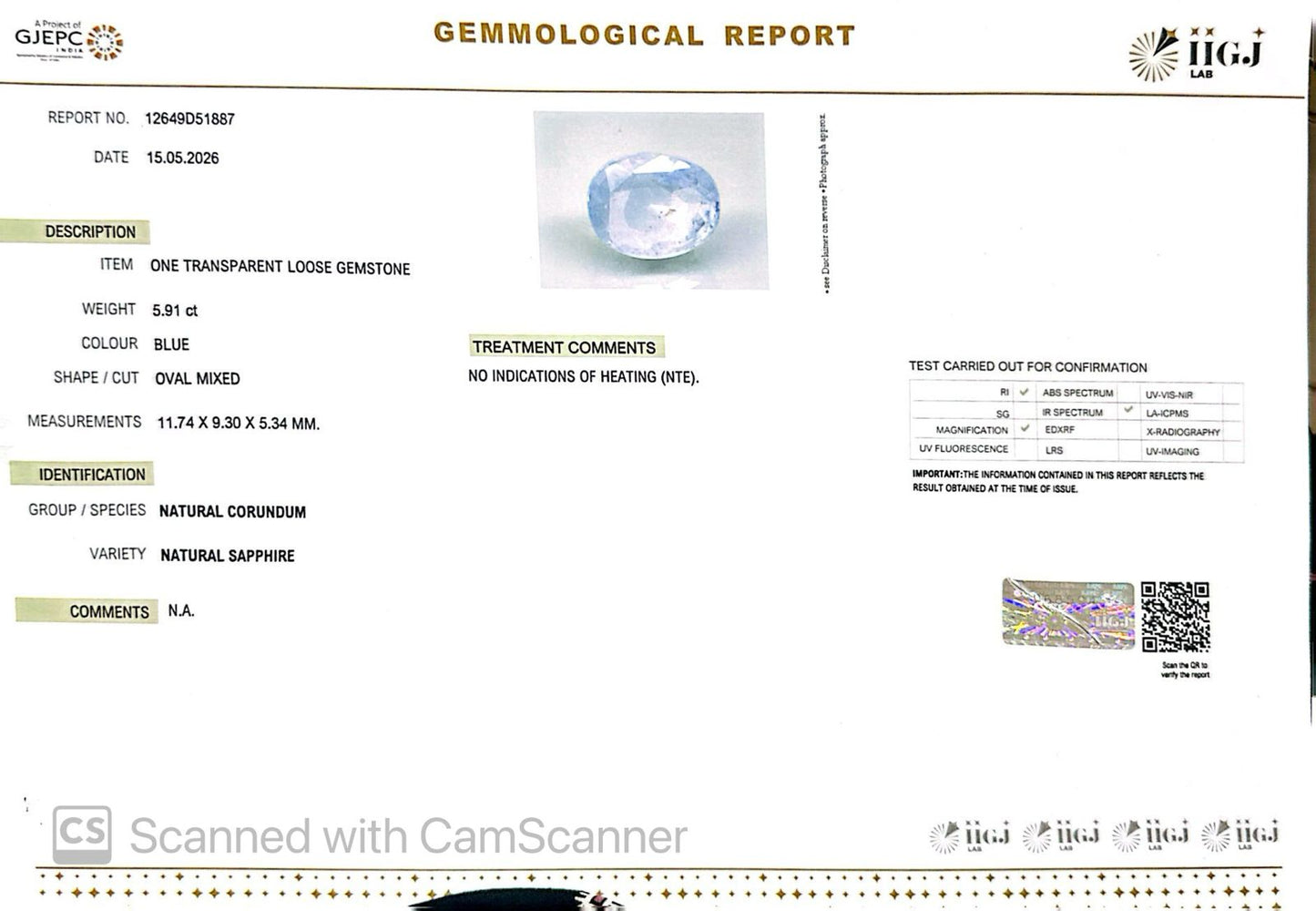 Natural Blue Sapphire (Neelam) – Power, Protection & Saturn’s Blessing 5.91 CT