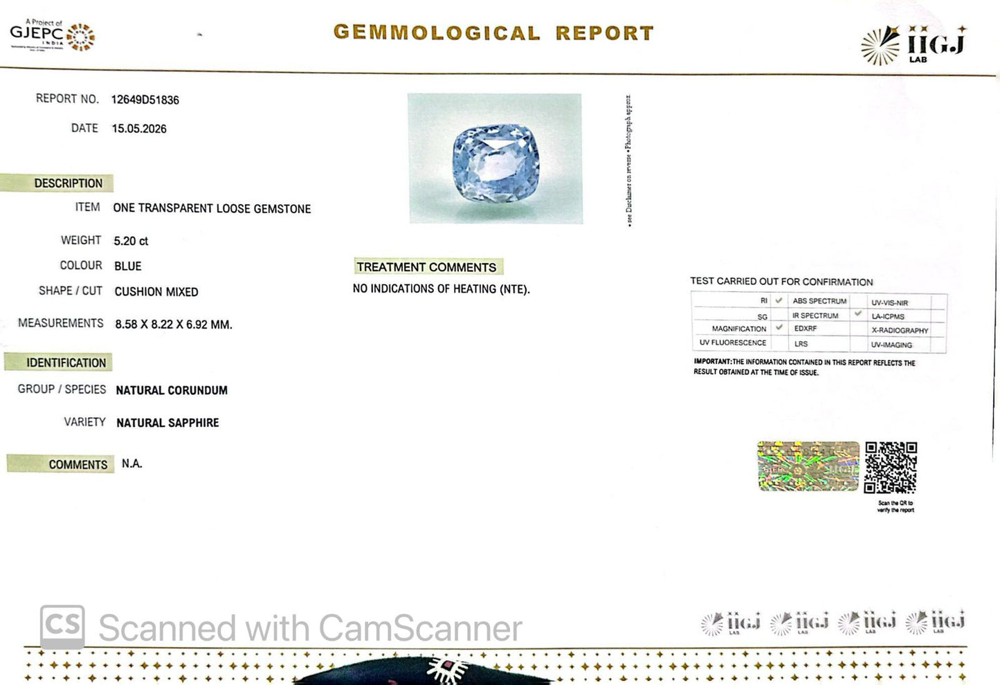 Natural Blue Sapphire (Neelam) – Power, Protection & Saturn’s Blessing 5.20 CT