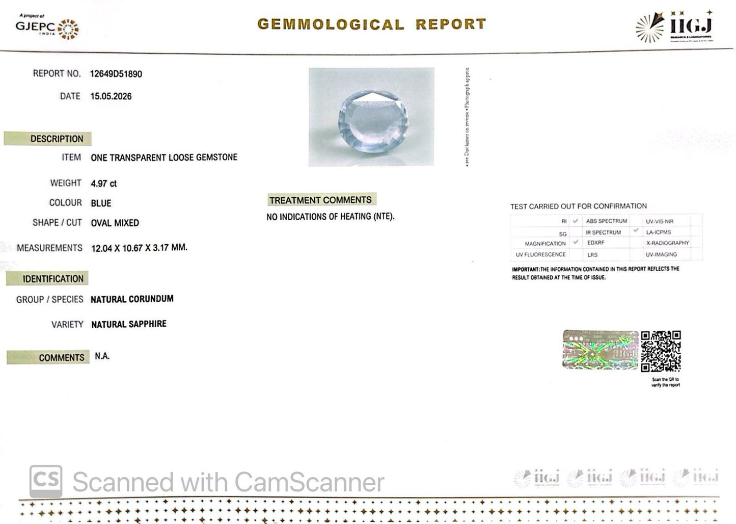 Natural Blue Sapphire (Neelam) – Power, Protection & Saturn’s Blessing 4.97 CT