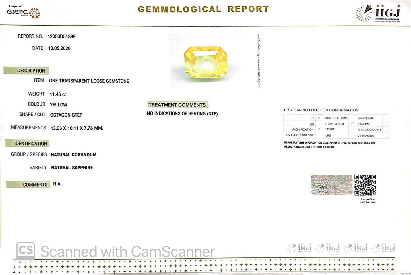 Natural Yellow Sapphire (Pukhraj) – Prosperity, Wisdom & Jupiter’s Blessing 11.46 CT