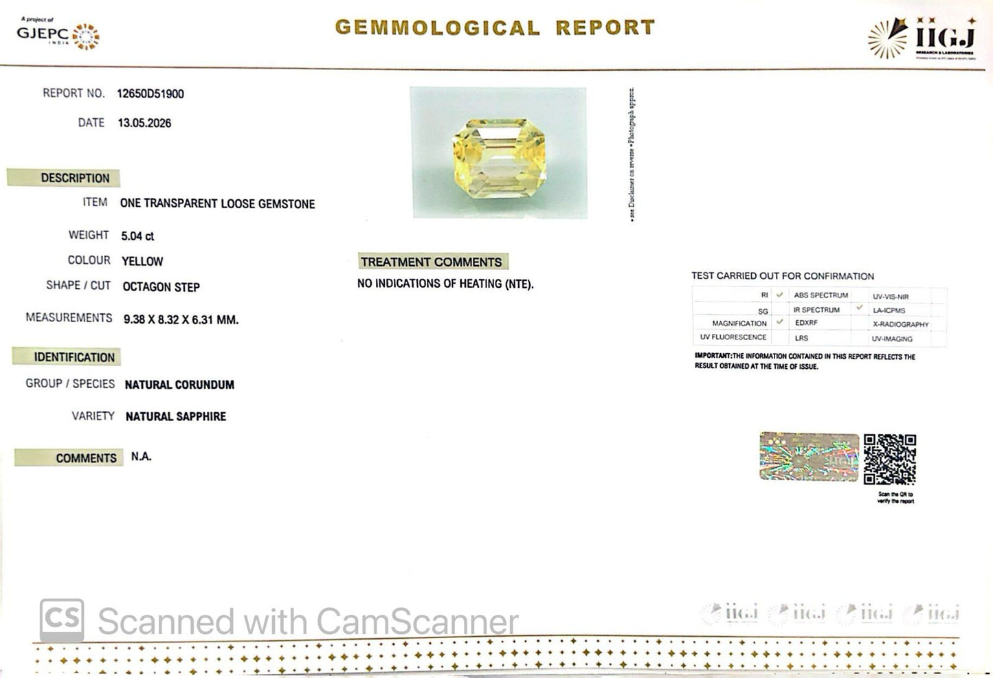 Natural Yellow Sapphire (Pukhraj) – Prosperity, Wisdom & Jupiter’s Blessing 5.04 CT