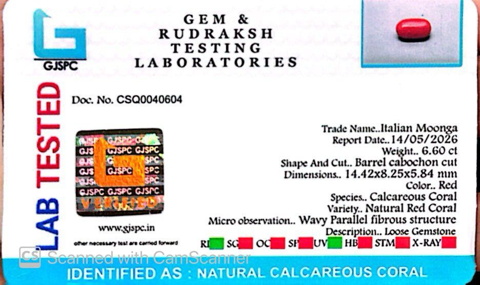 Natural Coral Gemstone – The Gem of Strength, Vitality & Protection 6.60 CT