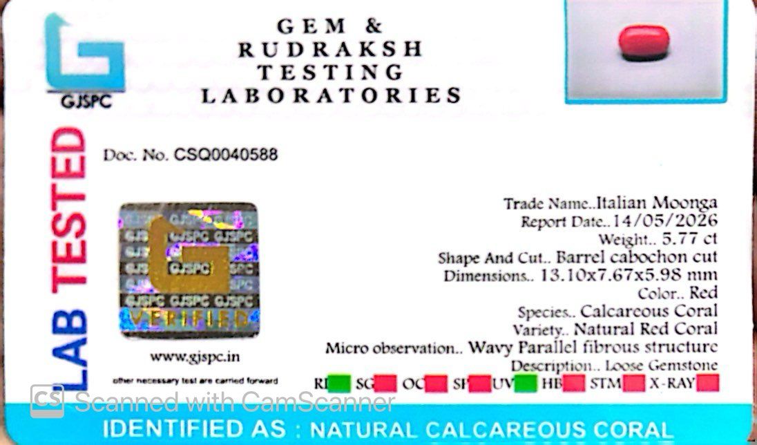 Natural Coral Gemstone – The Gem of Strength, Vitality & Protection 5.77 CT