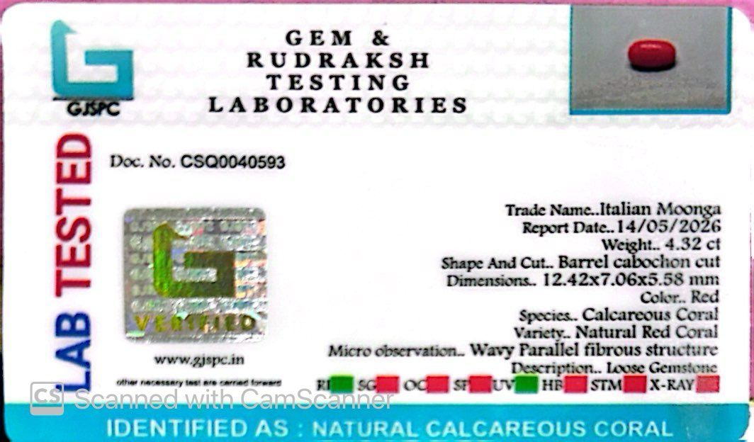 Natural Coral Gemstone – The Gem of Strength, Vitality & Protection 4.32 CT