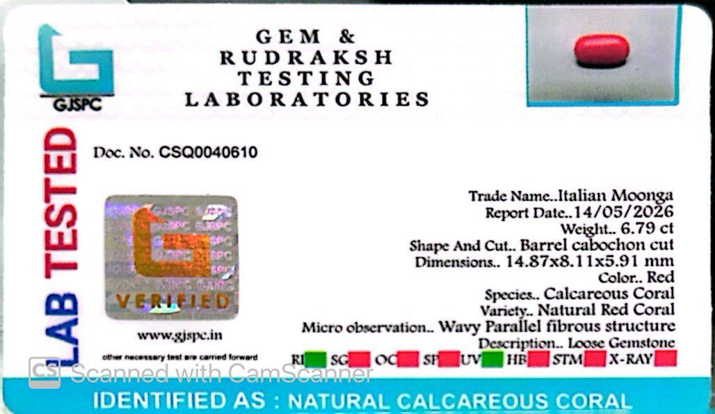 Natural Coral Gemstone – The Gem of Strength, Vitality & Protection 6.79 CT