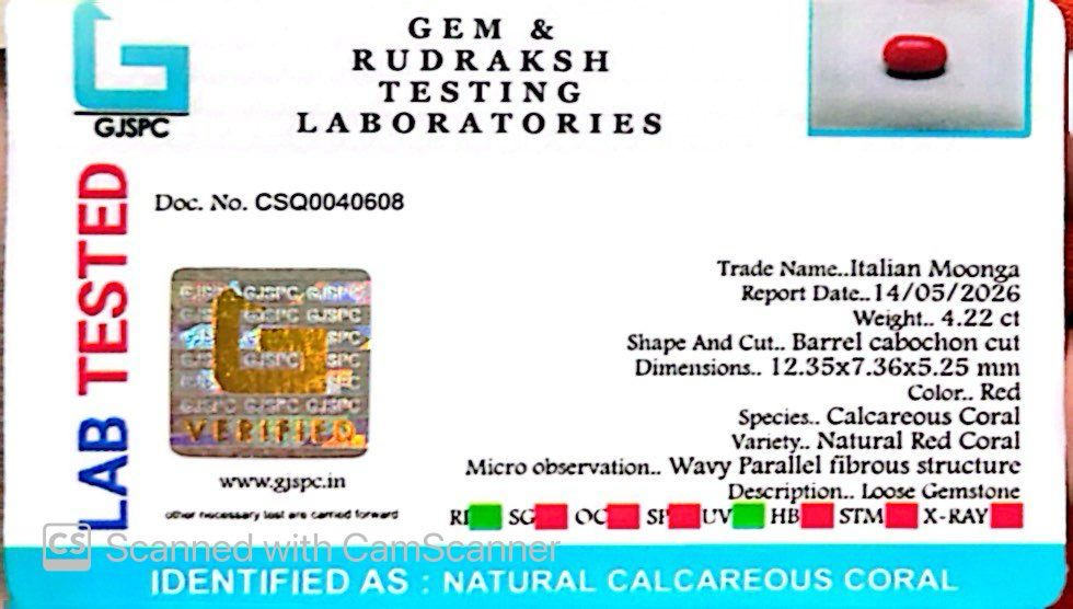 Natural Coral Gemstone – The Gem of Strength, Vitality & Protection 4.22 CT