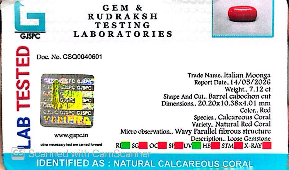 Natural Coral Gemstone – The Gem of Strength, Vitality & Protection 7.12 CT