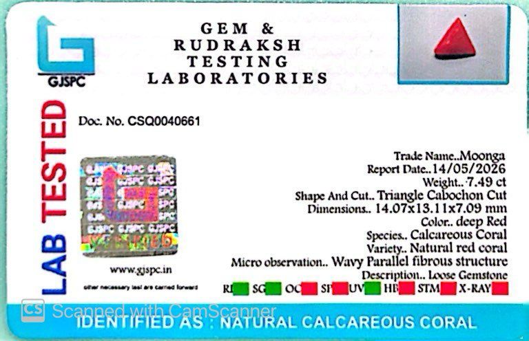 Natural Triangle Coral – The Gem of Strength, Vitality & Protection 7.49 CT
