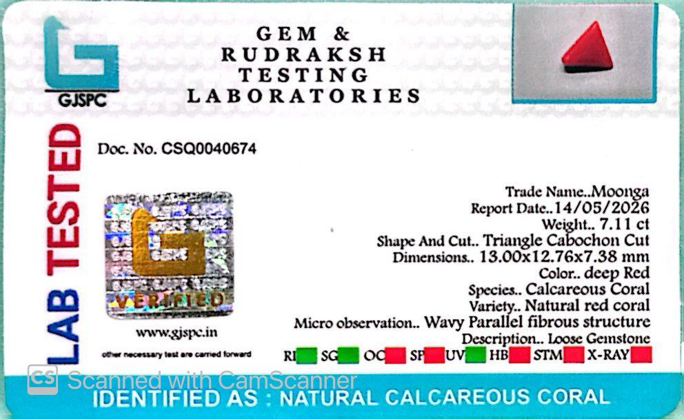 Natural Triangle Coral – The Gem of Strength, Vitality & Protection 7.11 CT