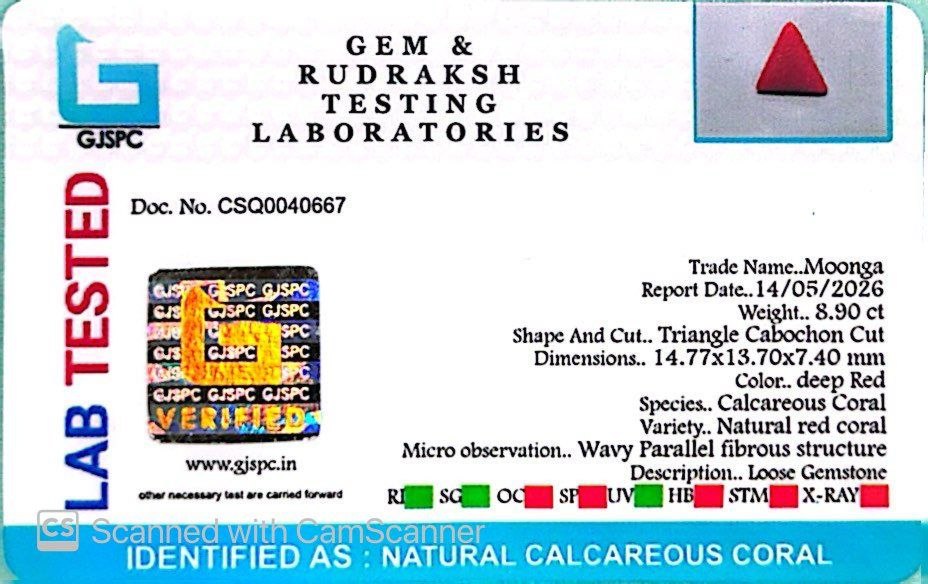 Natural Triangle Coral – The Gem of Strength, Vitality & Protection 8.90 CT