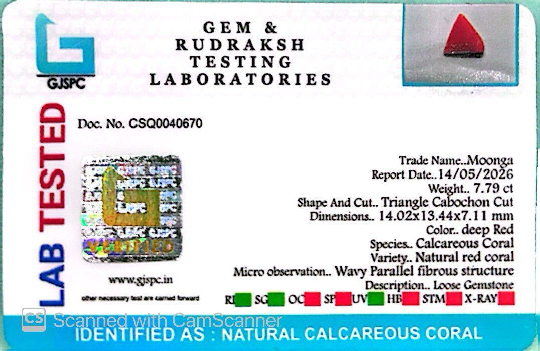 Natural Triangle Coral – The Gem of Strength, Vitality & Protection 7.79 CT
