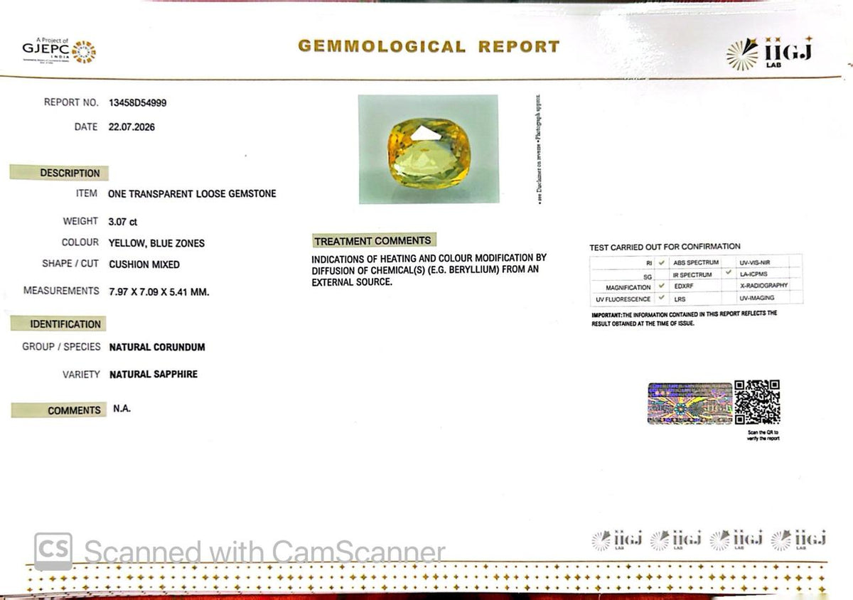 Pitambari Gems – Dual Power of Jupiter & Saturn in One Divine Stone 3.07 CT
