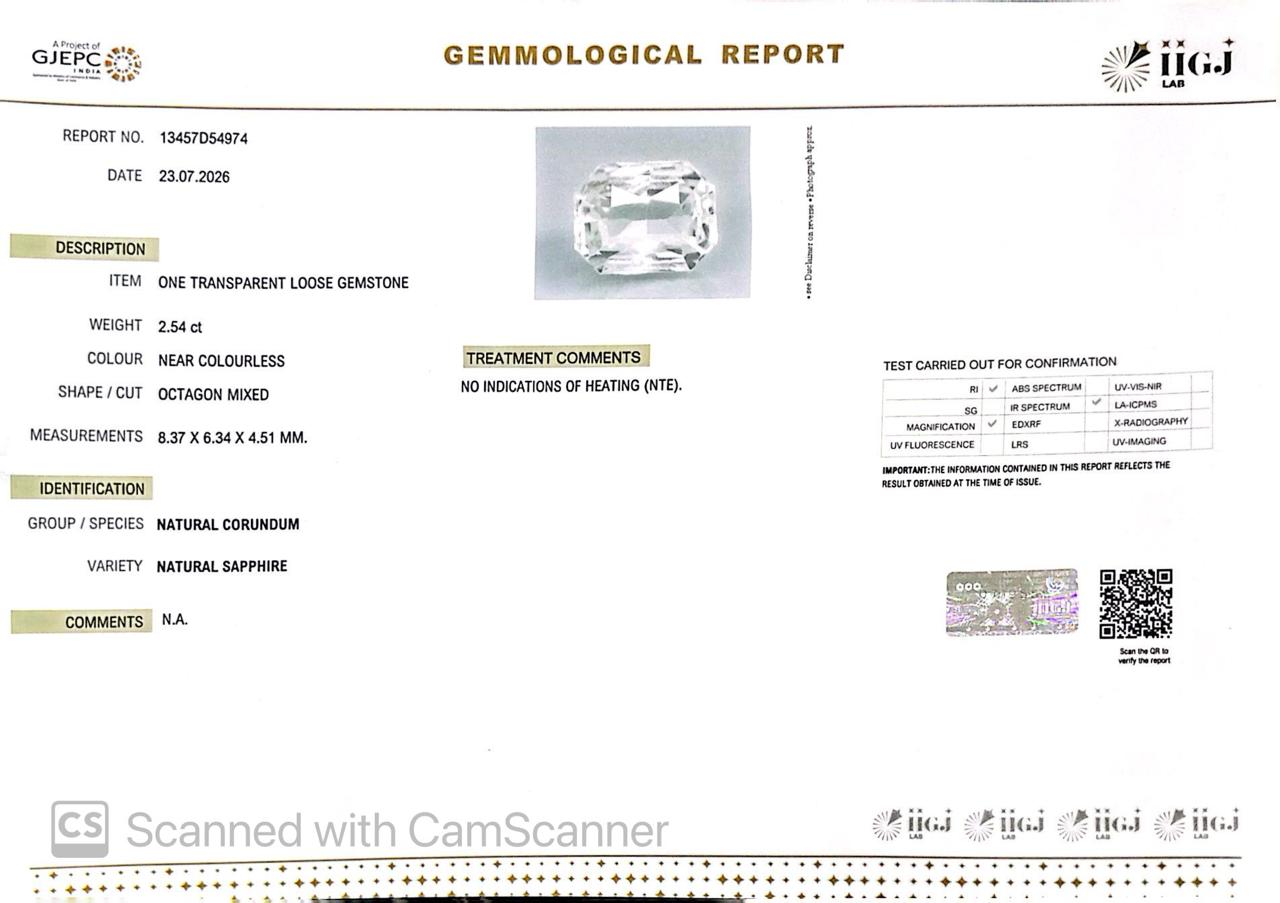 Natural White Sapphire Gemstone Online – Certified, Untreated & Ethically Sourced 2.54 CT