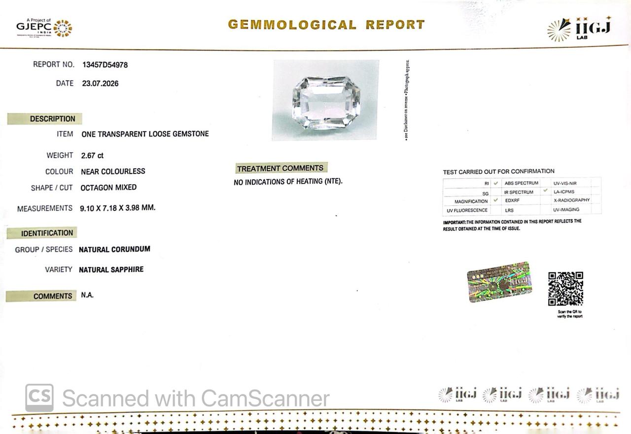 Natural White Sapphire Gemstone Online – Certified, Untreated & Ethically Sourced 2.67ct
