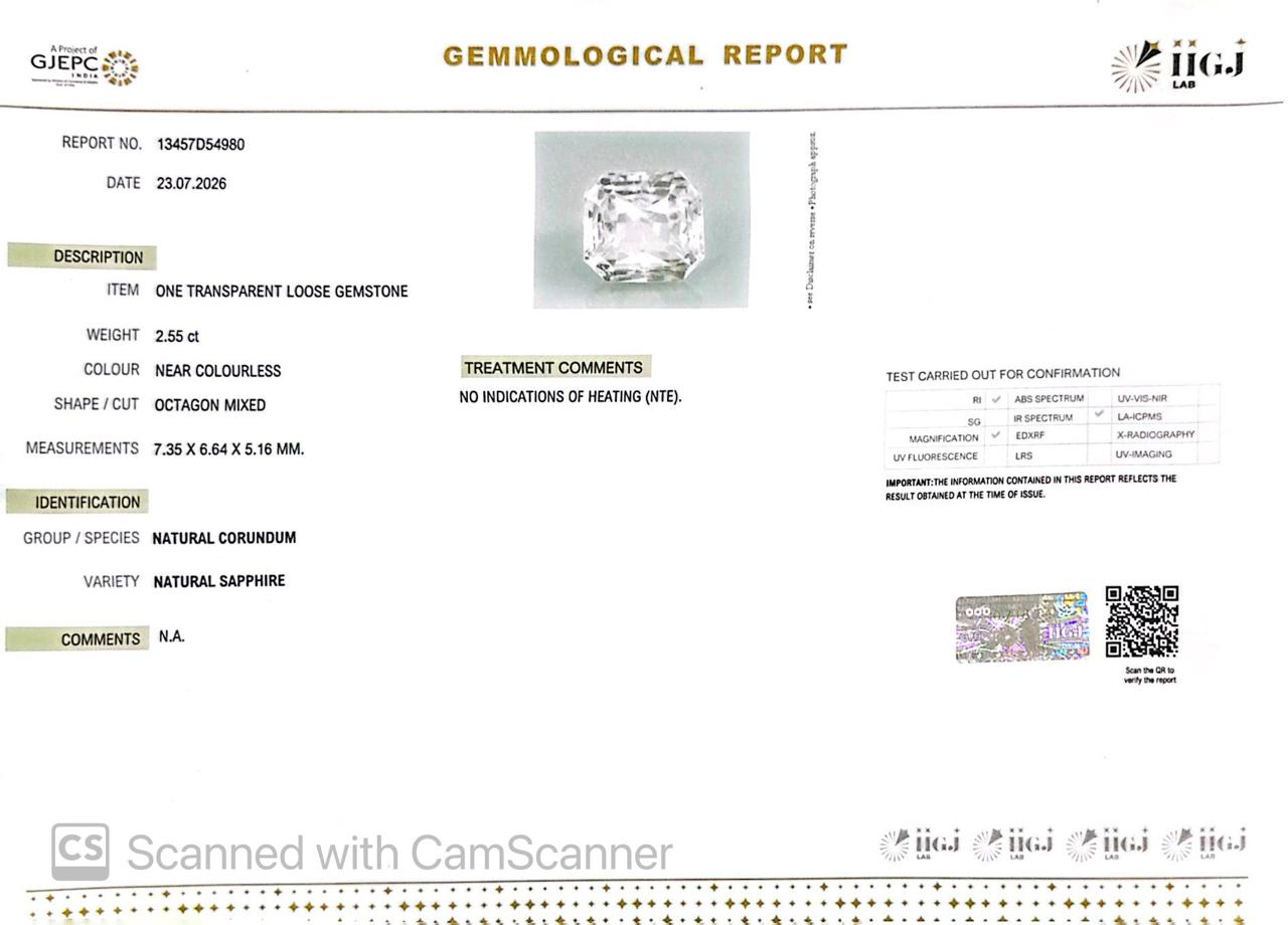 Natural White Sapphire Gemstone Online – Certified, Untreated & Ethically Sourced 2.55 CT