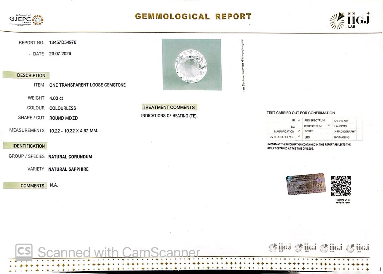 Natural White Sapphire Gemstone Online – Certified, Untreated & Ethically Sourced 4.00 CT