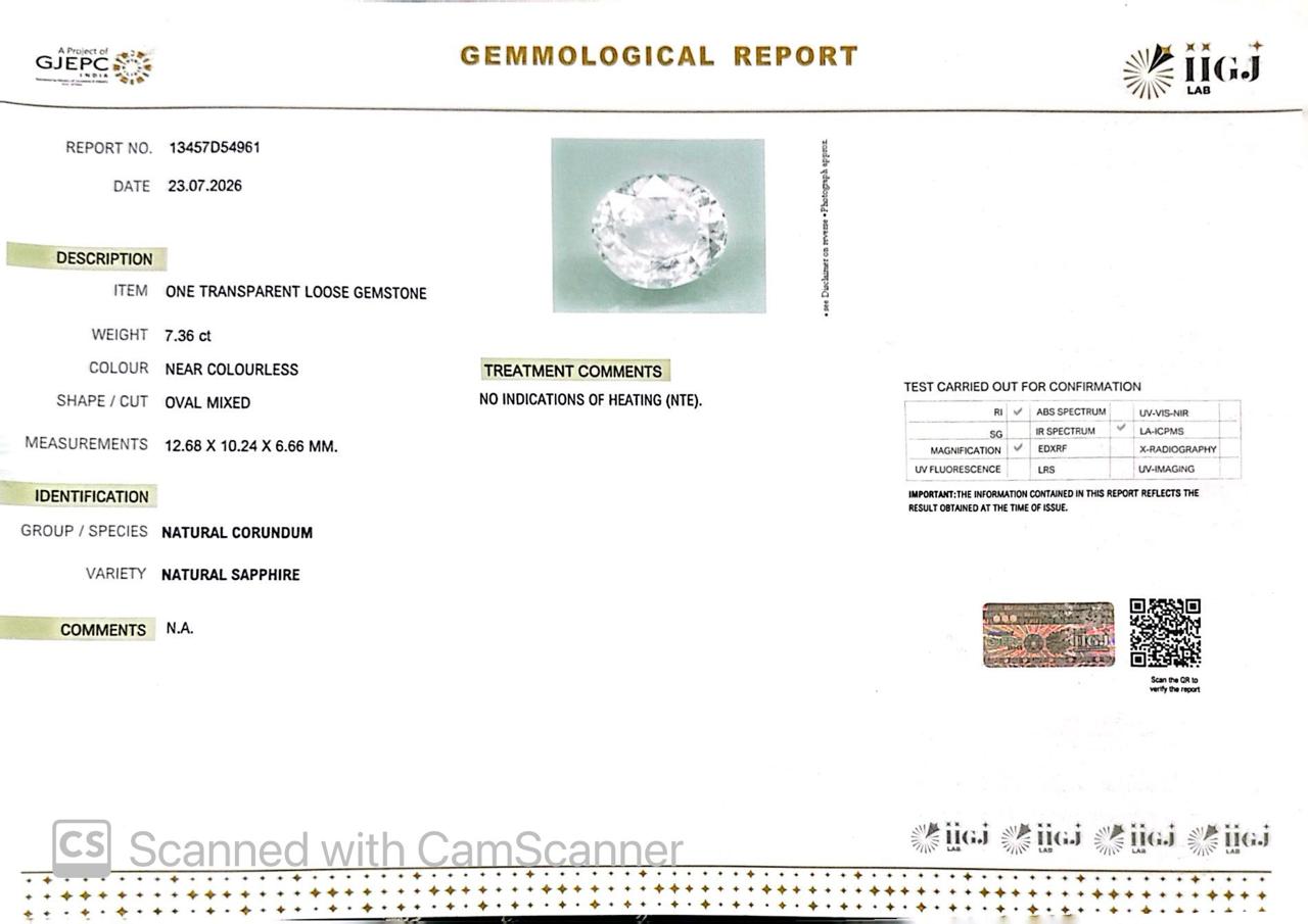 Natural White Sapphire Gemstone Online – Certified, Untreated & Ethically Sourced 7.36 CT